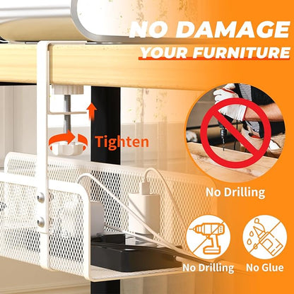 Under Desk Cable Management Tray, Wire Management Desk Cable Organizer Cable Management Box, Cord Organizer Storage for Office