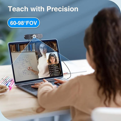 EMEET 3-in-1 4K Webcam with Microphone and Speaker, C980 PRO 60°-98° Wide Angle Webcam w/ 4 Noise Cancel Mics, 2 Speakers, Fixed Focus, Magnetic Privacy Cover, Great for Group and Personal Video Calls