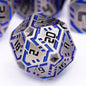 OGCOPHEN Metal DND Sci-fi Dice Set 7PCS Stripe Polyhedral Dice for Dungeons Dragons RPG Role Playing Game, Glitter D and D Dice with Gift Box D6 D8 D10 D12 D20 (Blue Purple&Grey)