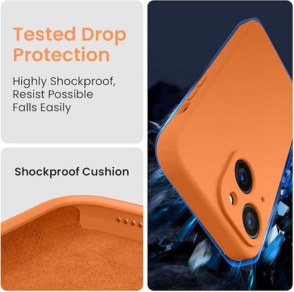 FireNova Designed for iPhone 15 Case, Silicone Upgraded [Camera Protection] Phone Case with [2 Screen Protectors], Soft Anti-Scratch Microfiber Lining Inside, 6.1 inch, Kumquat
