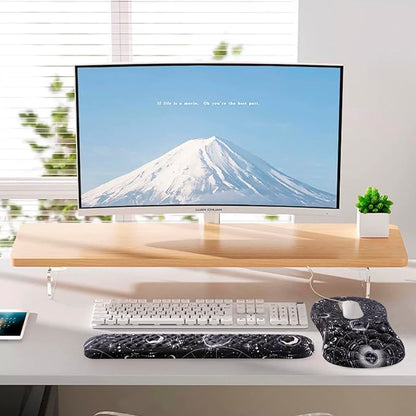 Mouse Pad Wrist Support, 2 in1 Keyboard Wrist Rest+ Ergonomic Mouse Pad, Non-Slip Wrist Rest for Computer Keyboard, Made Easy Typing & Relieve Wrist Pain(Sun Moon)