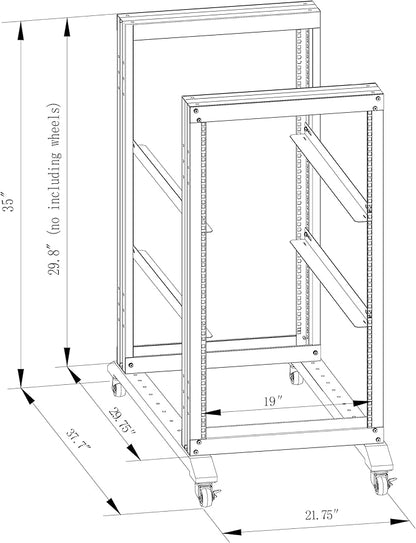 15U Server Rack/4-Post 19in Network Rack/Open Frame Rack with Wheels, Heavy-Duty Frame Cabinet/Adjustable Depth 29.75-27.75in GLOBALRACK(4POST-1000-15U)