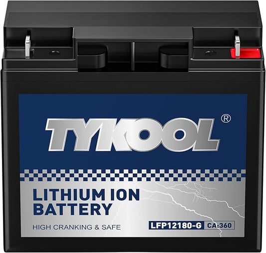 TYKOOL 12180-G LiFePO4 Powersports Battery, 360CCA,8Ah,Built in BMS,Compatible with generator starting battery, ups power