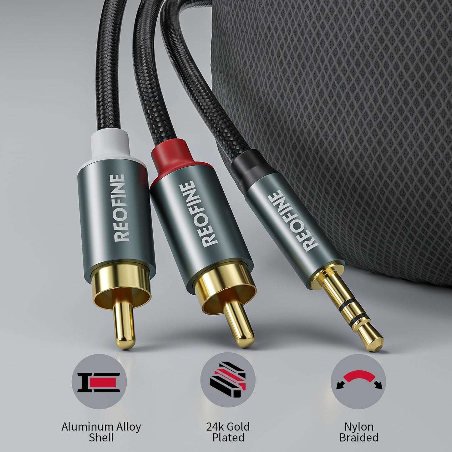 REOFINE 3.5mm to RCA Cable (3Feet/1M),3.5 mm 1/8 to RCA 2-Male Headphone Jack Adapter HiFi Sound Splitter Auxiliary Cord for Smartphone,MP3 Players,Laptops,Tablet,Speaker