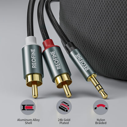 REOFINE 3.5mm to RCA Cable (3Feet/1M),3.5 mm 1/8 to RCA 2-Male Headphone Jack Adapter HiFi Sound Splitter Auxiliary Cord for Smartphone,MP3 Players,Laptops,Tablet,Speaker