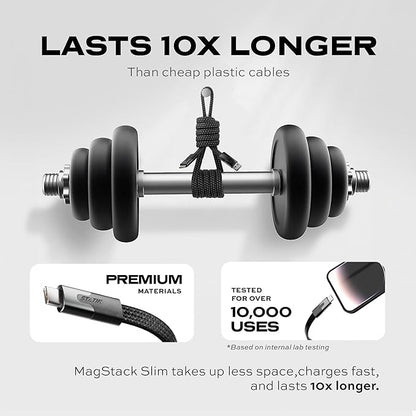 Statik MagStack USB to USB C Cable, Magnetic Anti Tangle Flat A to Type C Charger Fast Charging Cord, Magnetic Charging Cable, Compatible with iPhone 16 Pro Max, Galaxy S24 Ultra, 27W 6FT/2M, 3-Pack