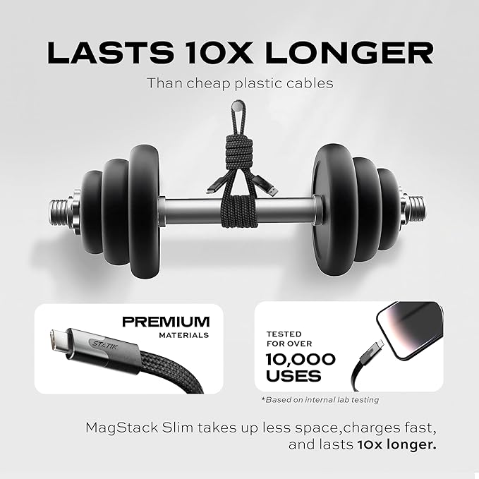Statik MagStack USB C to USB C Cable, Magnetic Anti Tangle Flat Type C Charger Fast Charging Cord, Magnetic Charging Cable, Compatible with iPhone 16 Pro Max, 15, Galaxy S24 Ultra, 100W 3FT/1M, 3-Pack