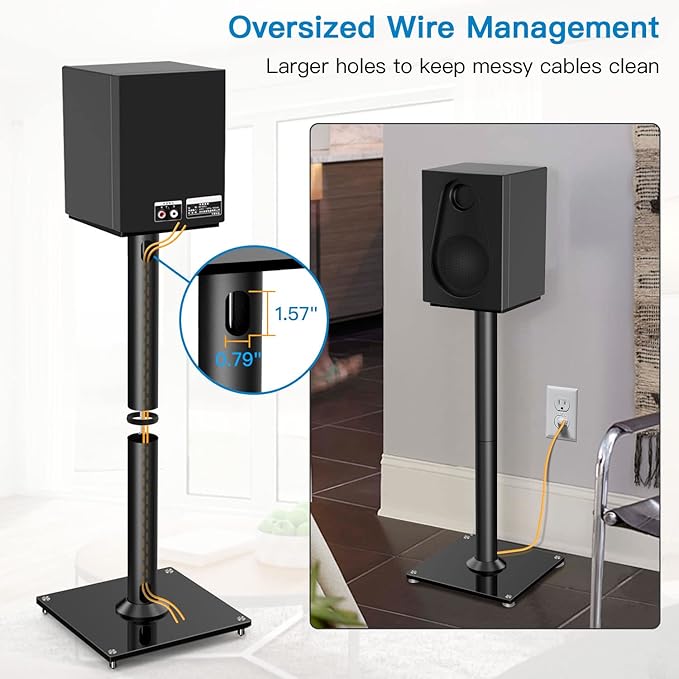 PERLESMITH Universal Floor Speaker Stands 26 Inch for Surround Sound, Klipsch, Sony, Edifier, Yamaha, Polk & Other Bookshelf Speakers Weight up to 22lbs - 1 Pair