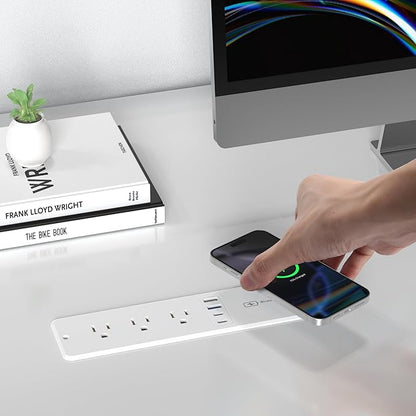 8 in 1 Recessed Power Strip with 15W Wireless Charger, 20W Fast Charging Furniture Outlet, Plug in 3 AC Outlets & 4 USB Ports Flush Mount, 6FT Cord