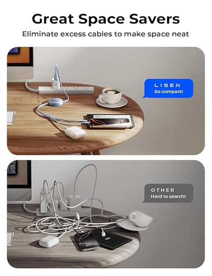 LISEN Multi Charging Cable 3 in 1 iPhone 16 Charger Cord, Retractable Car Charger Type C Cable, Retractable iPhone Charger Cord with Type C/L/Micro USB for iPhone/Samsung/PS/Kindle,Blue