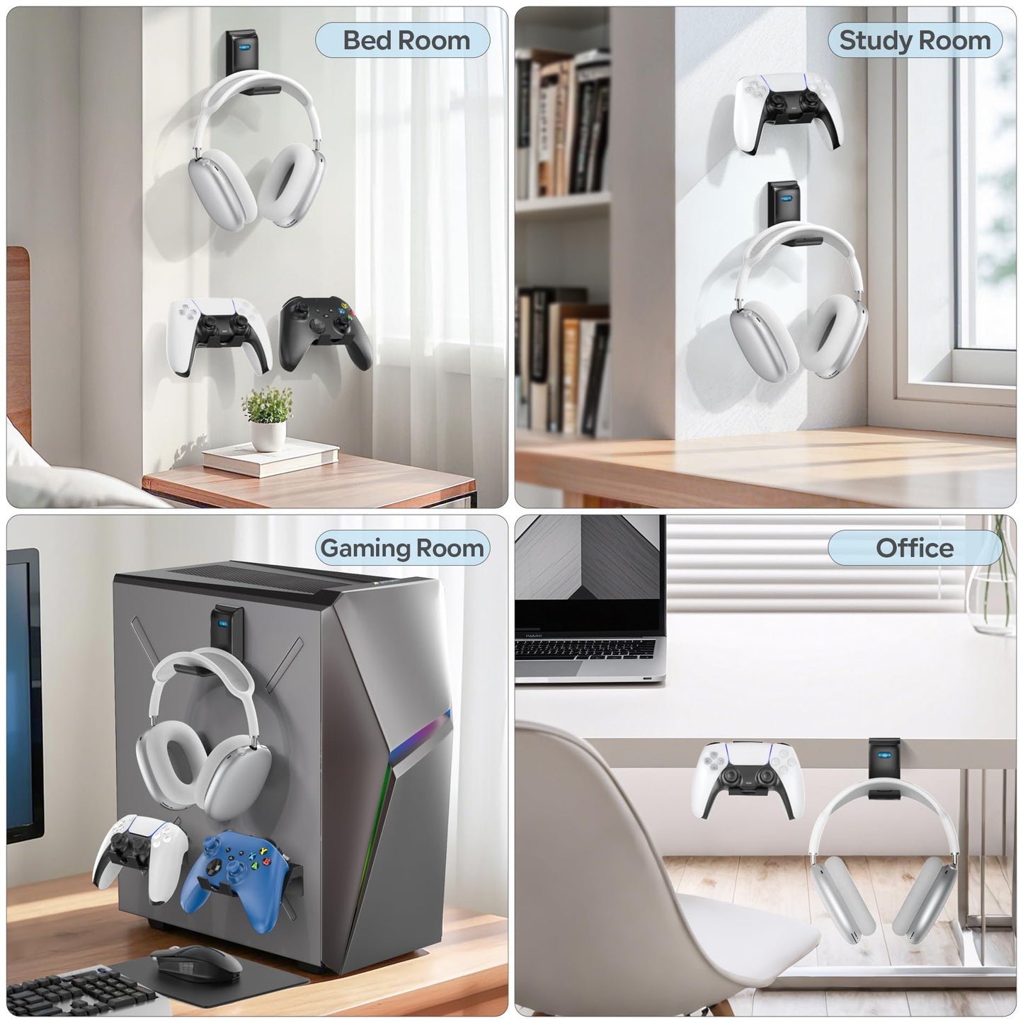 OIVO Controller & Headset Wall Mount Holder Stand, Foldable Headphone Stand, Gaming Controller Holder Hanger Hook, Universal Storage Organizer Controller/Earphone/Game Accessories-5 Packs
