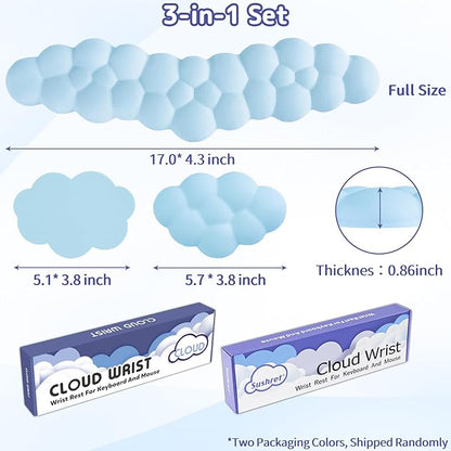 Cloud Wrist Rest for Keyboard and Mouse, Memory Foam PU Leather Keyboard Wrist Rest with Ergonomic Support, Non-Slip Base, Cute Arm Rest Pad & Palm Cushion, Office Desk Accessory, Blue