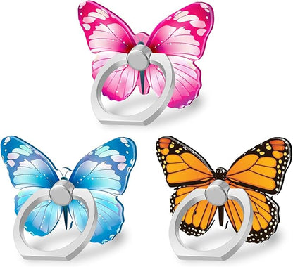 Bonoma Cute Butterflies Phone Ring Holder, 3 Pack Universal Finger Ring Stand Grip Kickstand Ring, 360° Rotation Universal Stylish Stand Compatible with All Smartphones