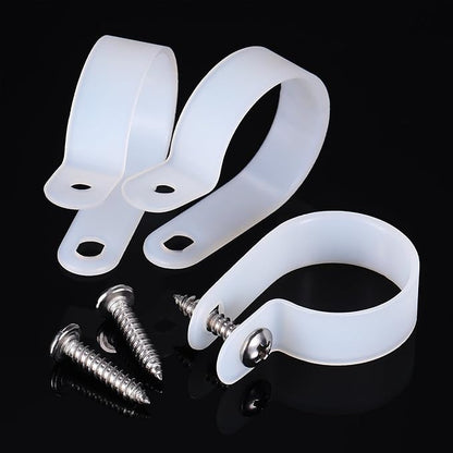 Hicarer 50 Pack R-Type Cable Clip Wire Clamp, Nylon Screw Mounting Cord Fastener Clips with 50 Pack Screws for Wire Management (White, 1 Inch)