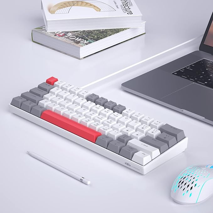 60% Mechanical Gaming Keyboard,Mixed Color Keycaps Gaming Keyboard with Red Switches, Detachable Type-C Cable Mini Keyboard with Blue LED Light for PC/Laptop