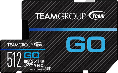 TEAMGROUP GO Card 512GB Micro SDXC UHS-I U3 V30 4K, R/W up to 100/90 MB/s for GoPro & Action Cameras High Speed Flash Memory Card with Adapter for Outdoor, Sports, 4K Shooting TGUSDX512GU303