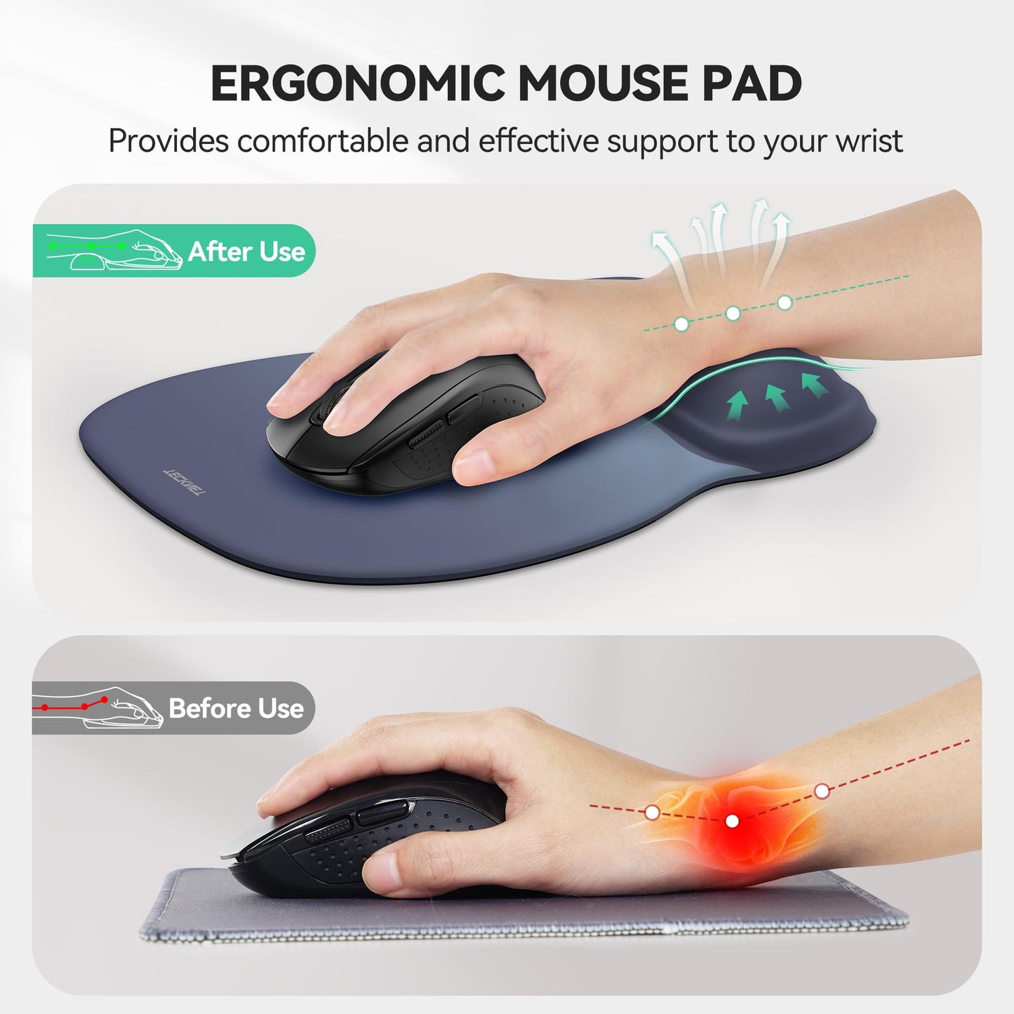 TECKNET Gel Ergonomic Mouse Pad with Wrist Rest, Non-Slip PU Base, Gradient
