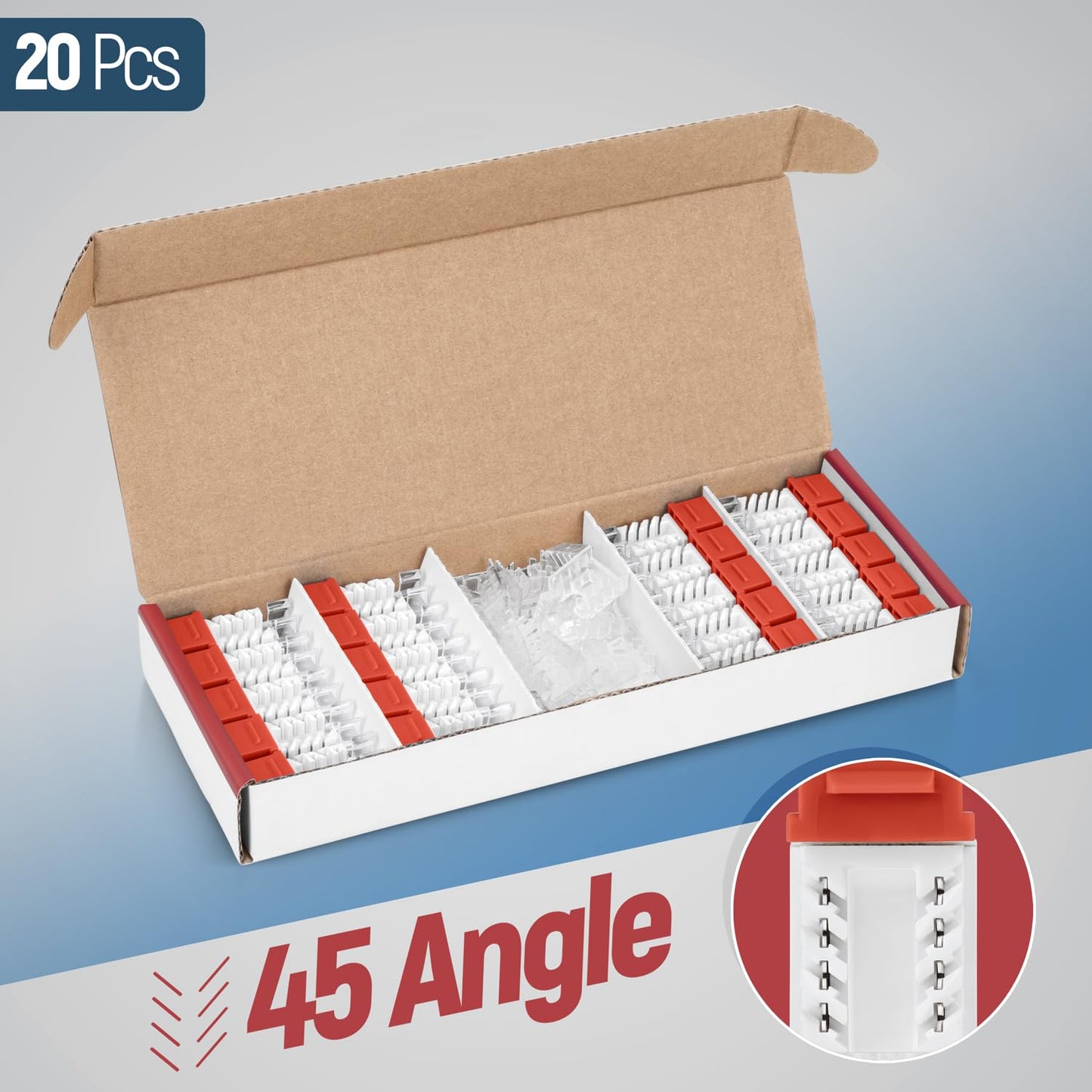 Everest 45 Degree RJ45 Cat6 Keystone Jacks Slim Profile 20-Pack Orange