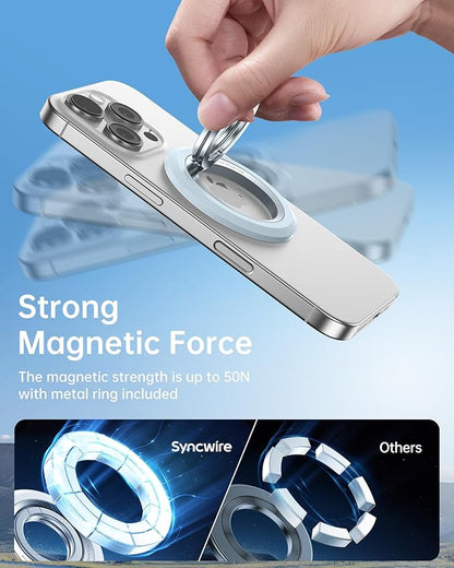 SYNCWIRE Magnetic Phone Ring Holder for MagSafe, 360° Rotation Dual Sided Magnet Grip Cell Phone Ring Stand Finger Kickstand Compatible with iPhone 16 15 14 13 12 Pro Max fits MagSafe - Blue