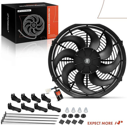 A-Premium 14'' 14 inch Slim Fan Pull Universal Electric Radiator Cooling Fan Assembly, 12V 90W with Mount Kit