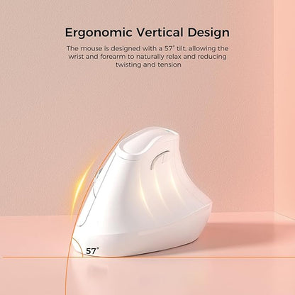 KYSONA Ergonomic Mouse Wireless, Bluetooth Vertical Mouse, 5-Level Adjustable DPI, 2.4G Silent Switch Mice for Windows, MacOS, IPadOS, Laptop, PC, White