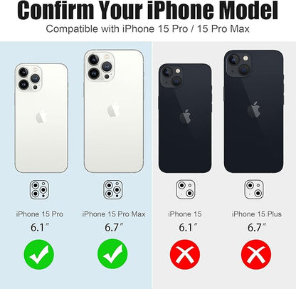 AGVEE 3+3 6 Pack for iPhone 15 Pro 6.1" / 15 Pro Max 6.7" Camera Lens Cover Protector, Bling Diamond & Bling Glitter Metal Ring 9H Tempered HD Glass Camera Cover Protector Film, Bling-Rose