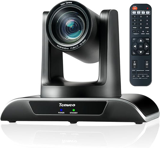 Tenveo 12X Optical Zoom PTZ Conference Camera USB3.0/HDMI 90° Wide View Angle, FHD 1080P 60FPS for Video Conferencing Business Meeting Church Services Worship Education Zoom Teams OBS