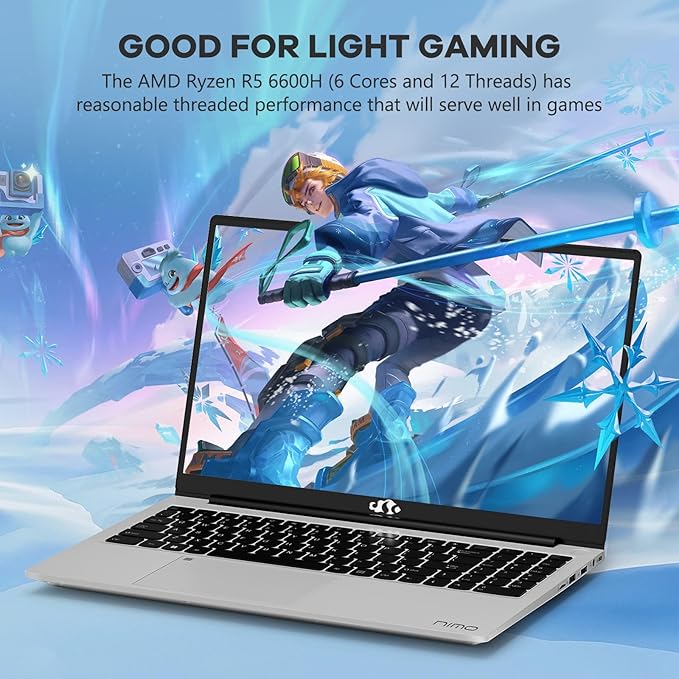 NIMO 15.6" IPS FHD-Gaming-Laptop, AMD Ryzen 5 6600H 6-Cores 660M GPU 64GB DDR5 RAM 2TB SSD(Beat i7-1165G7, Up to 4.5GHz) Computer with 100W GaN Type C Fingerprint Backlit Keyboard Win 11
