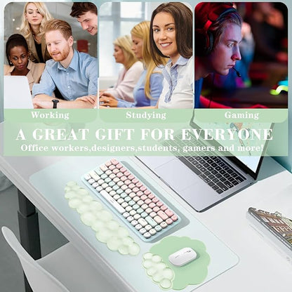 Gel Cloud Keyboard and Mouse Wrist Rest, Cute Wrist Support and Arm Support Rest for Typing Pain Relief，Suitable for Office/Computer/Laptop/Gaming Set-Green