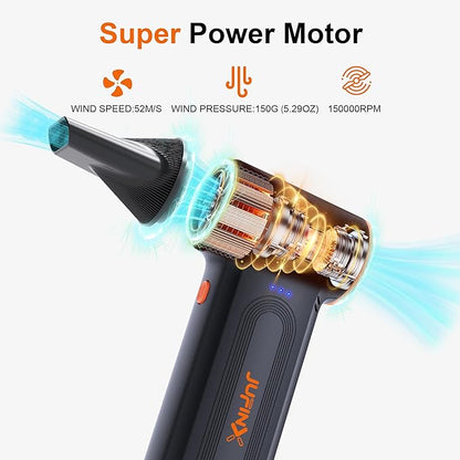 X117 Compressed Air Duster-150000RPM Super Power Electric Air Duster, 3-Gear Adjustable Mini Blower with Fast Charging, Dust Blower for Computer, Keyboard, House, Outdoor and Car