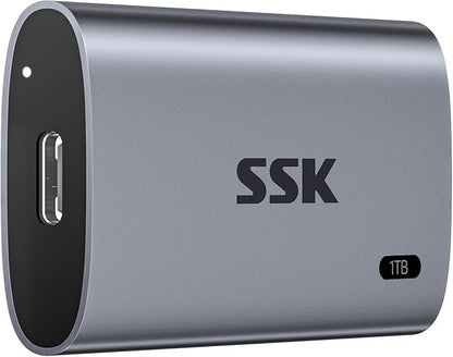 SSK 1TB SSD External Hard Drive, Portable SSD Up to 550MB/s Fast Solid State Drives, External Drive USB 3.2 Gen2 for iPhone 15/Pro, Windows, Mac, Android with LED Light, Trim, Smart Supported