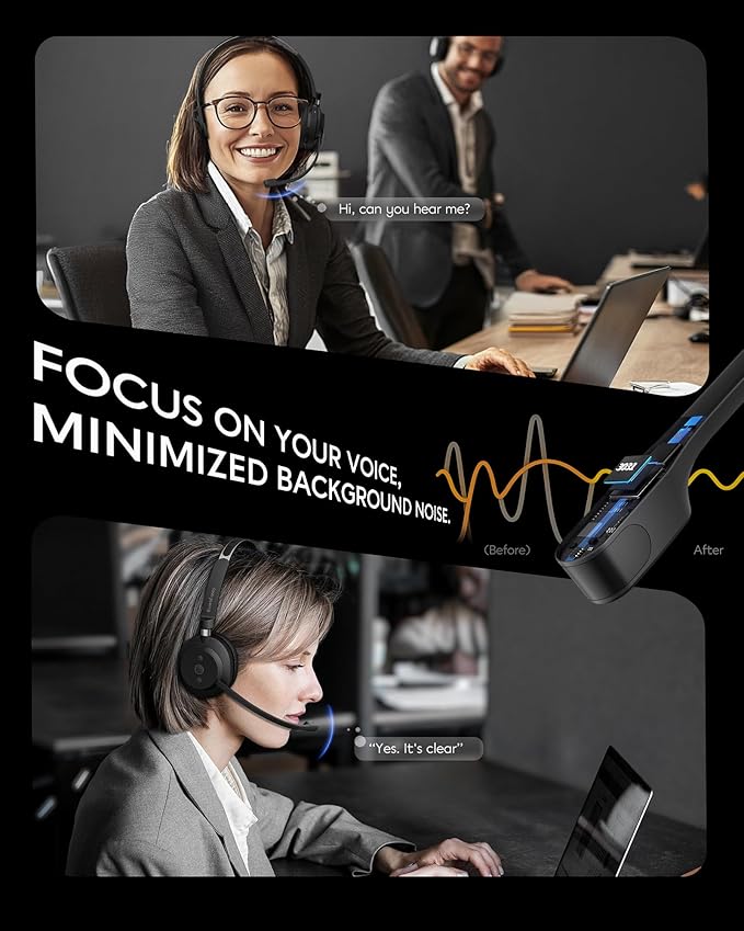 Bluetooth Headphones Wireless Headset with Mic for Work-V5.3 Computer Headsets with Noise Reduction Microphone, 2.4Ghz USB Dongle & Mute Button for PC, Laptop, Office, Home