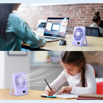 WHATOOK Small Desk Fan Personal Fans: 5000mah 25 Hours Battery Office Quiet Mini Desktop Fan Portable Rechargeable Travel Essentials (Purple, 5000)