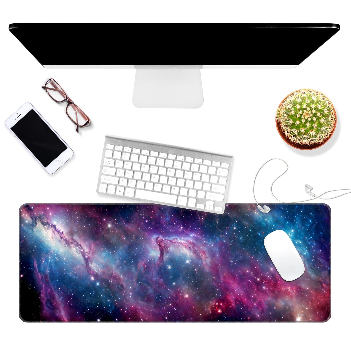 Dynippy Thin Extended Gaming Mouse Pad （31.5 * 11.8 * 0.08 inch） with Stitched Edges Large Mousepad Long XXL Keyboard and Mouse pad Desk Mat for Gaming Office & Home - Galaxy Nebula Space