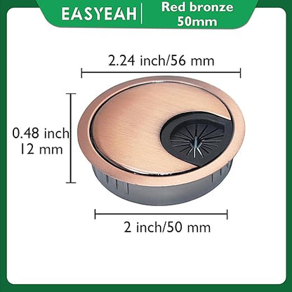 2 Pcs Desk Grommet 2" / 50 mm, Desk Cord Hole Cover, Cable Grommet Metal Zinc Alloy Materilal, Desk Hole Grommet for Home & Office Pc, Detachable Cable Cord Organizer-Copper Red