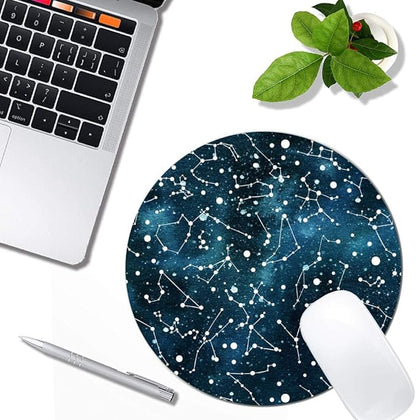 Cool Blue Galaxy Night Sky Pattern Mouse Pad Round Non-Slip Rubber Mousepad Laptop Office Computer Decor Cute Desk Accessories Customized Design Mouse Pad