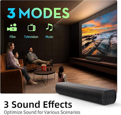 Sound Bars for TV 16-inch, Cinematic TV Sound Bar with Impactful Bass, Bluetooth Soundbar for TV with Remote Control, Wall Mountable TV Speakers Sound Bar Work with Traditional or Smart TV