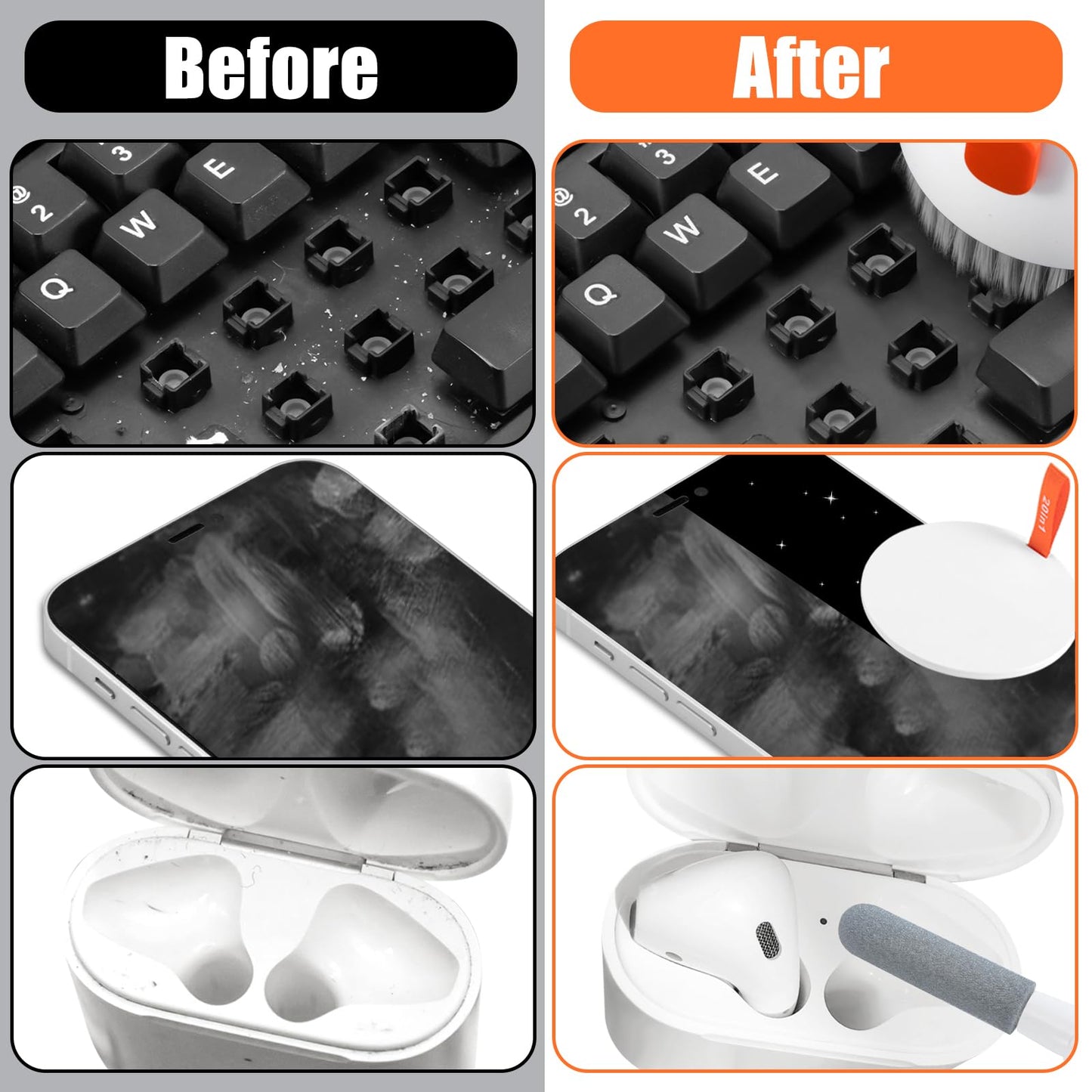 walrfid 2 Pack Laptop Phone Screen Cleaner Kit, Computer Keyboard Brush Cleaning Spray for iPhone AirPods MacBook iPad, 20-in-1 Electronic Device Tool for Camera Earbud TV Tablet Car Screens, White