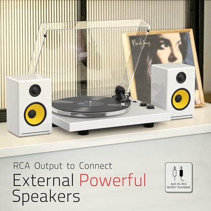 Turntables Record Player for Vinyl with Wireless Output Connectivity Belt-Drive 33 45 RPM Speed Phono Line USB Digital to PC Recording MM Audio Cartridge Stylus Adjustable Counterweight Piano White