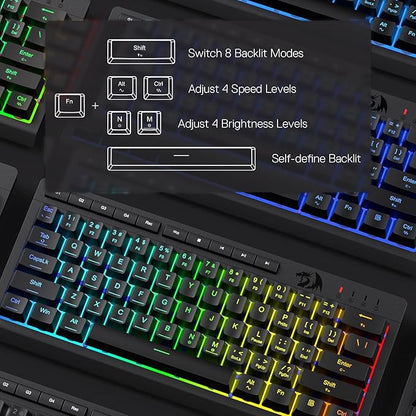 Redragon K522 60% Wired RGB Membrane Gaming Keyboard, Compact 61 Keys Linear Mechanical-Feel Switch Keyboard w/ 4 Extra On-Board Macro Keys & Media Control Keys