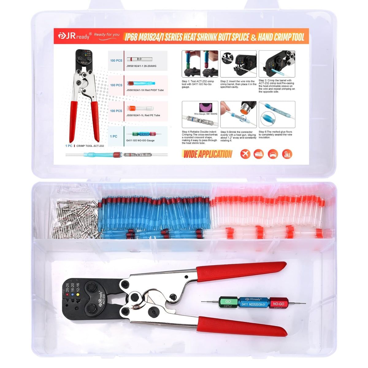JRready 50Sets D-436 Series Heat Shrink Butt Splice Connector 20-16 AWG(D-436-37 M81824/1-2 Equivalent) IP68 Waterproof Blue Environmental Butt Splice with PVDF/PE Tubes ST6385-16-50 Wire Connectors