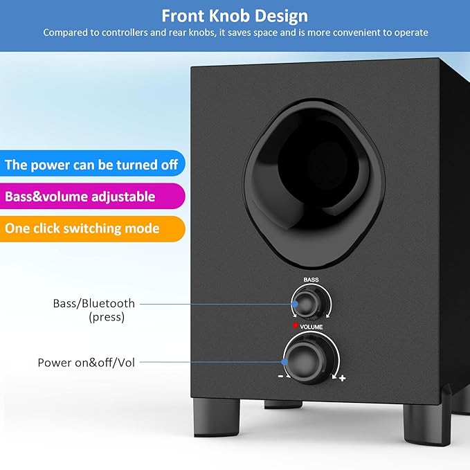 OROW Bluetooth Computer Speakers,PC Speaker with Subwoofer,Front Knob 18W Wireless PC Speakers,Support AUX&Bluetooth Play,Great for Party/Game/TV (S213)