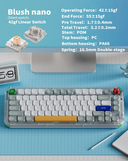 nuphy Kick75 Wireless Mechanical Keyboard with Knob,75% Layout 80 Keys RGB Backlit, Hot Swappable Low Profile Keyboard with PBT Keycaps,Gaming Keyboards, Support BT/2.4G/USB-C (Blush Nano Switch)