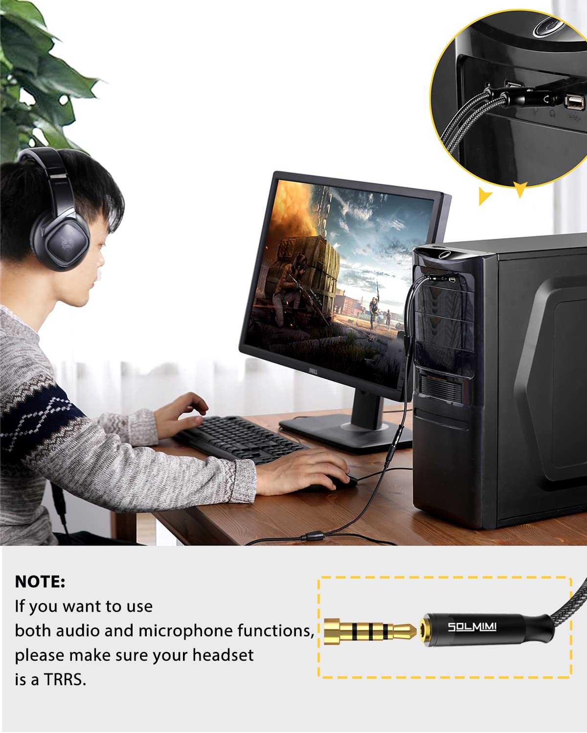 Headphone Splitter Cable for Computer 3.5mm Female to 2 Male 30Cm
