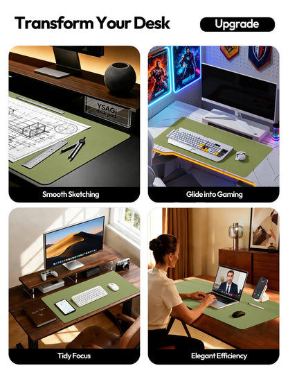 YSAGi Leather Desk Protector, Office Mat, Large Mouse Mat, Non-Slip PU Leather Blotter, Laptop Desk, Waterproof Writing Pad for Office and Home (Green, 47.2" x 23.6")