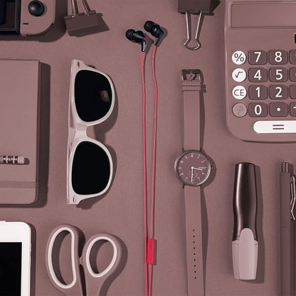 Panasonic ErgoFit Wired Earbuds With Microphone, 3.5mm Jack Headphones with Mic and Call Controller, Ergonomic Custom-Fit Earpieces (S/M/L), for Phones and Laptops - RP-TCM125-KB (Matte Black/Red)