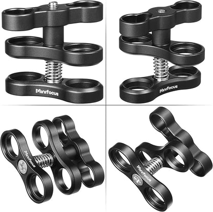 MINIFOCUS 2PCS 1'' Aluminum Ball Clamp Mount for Underwater Diving Light Arms Tray System, Photography Diving Camera, 360° Clip Adapter Bracket for Action Camera Flashlight Arms System