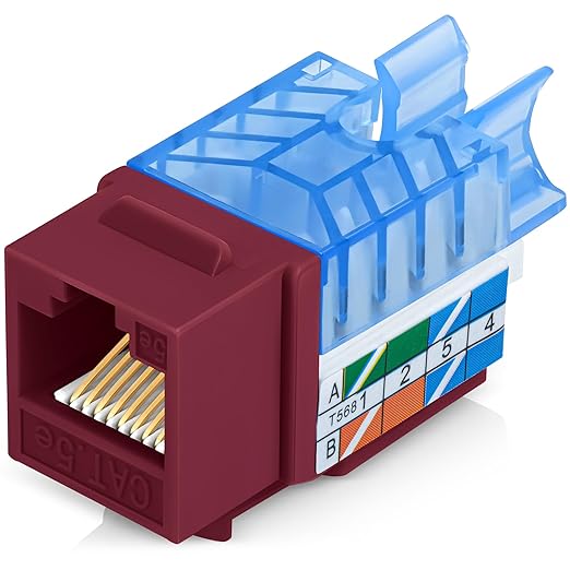 Everest 45° Angled RJ45 Cat5e Keystone Jacks 50-Pack in Red - Slim Profile Female RJ45 Connectors - Cat 5e Keystone Jack - Compatible with 45° Angled Speed Termination Tool - 45Term (B0BL3GS7ZY)