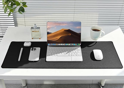 ALOANES Black Waterproof Desk Mat, Large Mouse Pad with Extended Mouse Mat, with Anti Slip Base, Stitched Edge, Grain Jacquard Surface, Perfect for Gamer, Office & Home, 3XL 15.74''x35.43''x0.12''