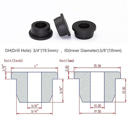10 pcs 3/4" Drill Hole，3/8" ID Black Silicone Top hat Rubber Grommets for Wiring，Automotive，Firewall，Hole Plug，Desk，Screw，Water and Gas Pipe，Drain，House Siding，Cable Bushing，Glass，Wire Plug